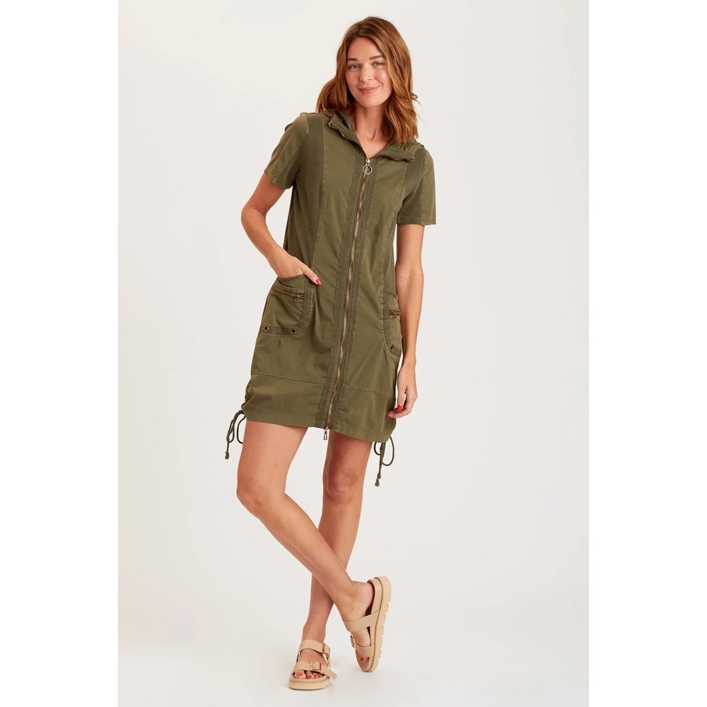 XCVI Hooded Short sleeve Dress Womens M Pockets Full Zip Lenchen Coastal Travel